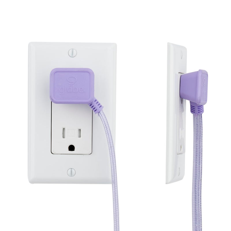 GLOBE Electric 22892 Designer Series 9-ft Fabric Extension Cord, 3 Polarized Outlets, Right Angle Plug, 125 Volts, Metallic Purple - Image 5